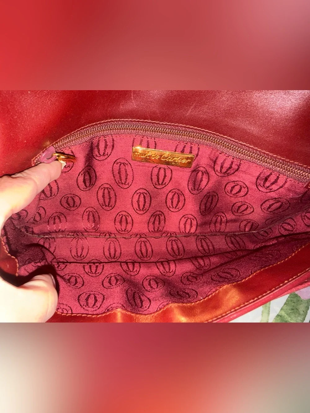 Cartier Maroon Leather Clutch with Gold Logo Oval - Picture 11 of 16
